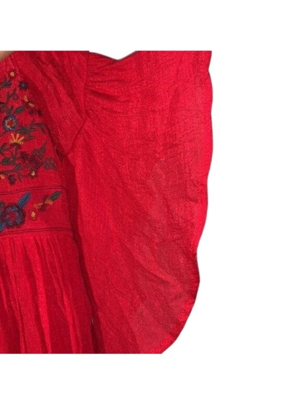 Umgee USA Womens Red Embroidered Bell Sleeve Boho Dress M Rayon Flowy Fit - Picture 8 of 16